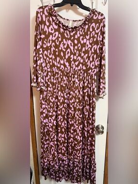 Celeste Brown and Pink Leopard-Print Casual Dress